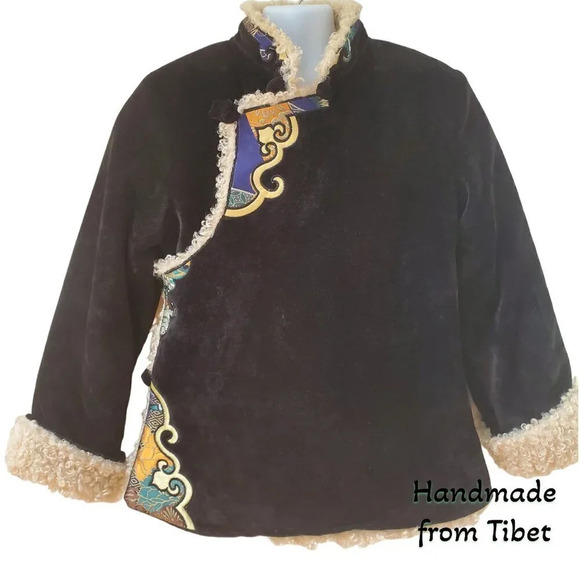 Handmade Tibetan | Cord Children's Coat with Angora Lining | Black | sz 5 / 6 - Picture 1 of 10